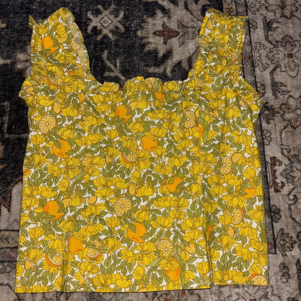 J.Crew Size M Poplin Tank top LIMONE print fruits corset bodice square neck